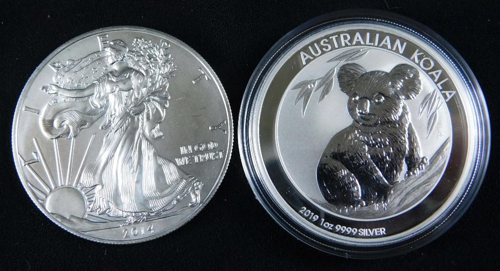 2014 BU American Silver Eagle and a 2019 BU Australian (1 of 2)