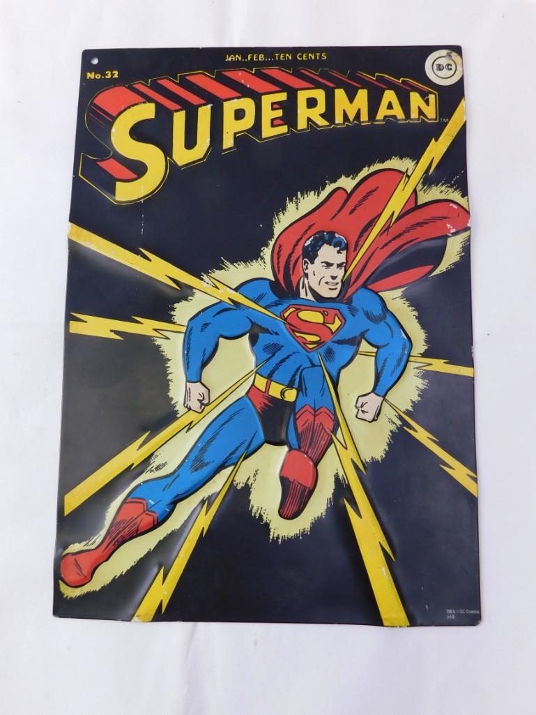 Vintage Metal Embossed Superman Sign: Vintage Metal Embossed Superman Sign