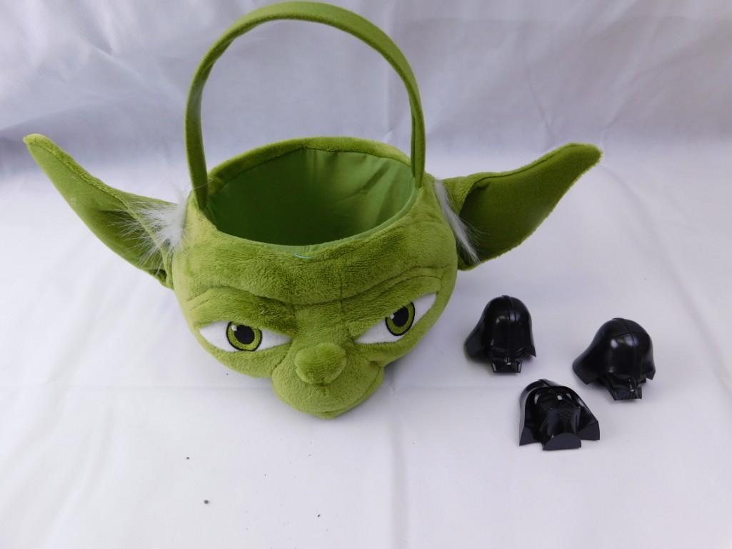 Plush Yoda Head Basket and Plastic Darth Vader Heads: Plush Yoda Head Basket and Plastic Darth Vader Heads