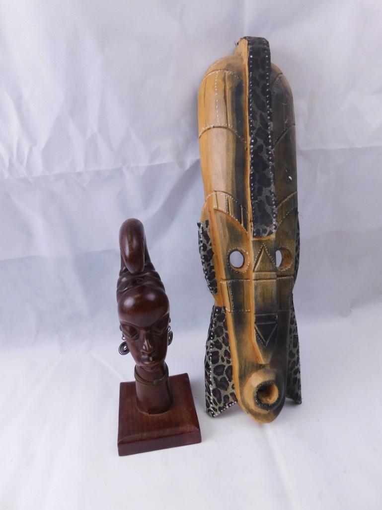 African Carved Wooden Pieces Mask and a lady (1 of 3)
