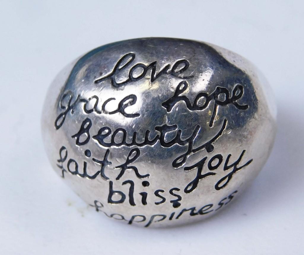 Sterling Silver Ring: Sterling Silver Ring with love , grace , hope , beauty , faith , joy , bliss , happiness