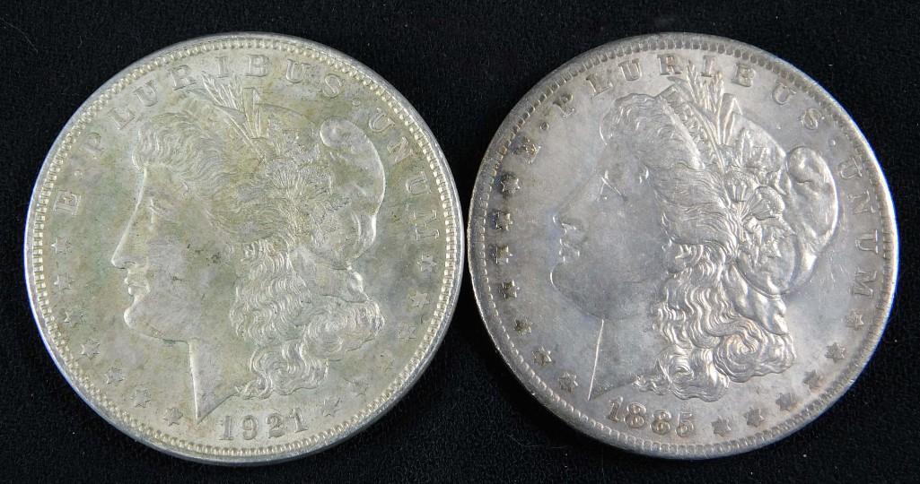 1885-O Morgan Dollar and a 1921-P Morgan Dollar (1 of 2)