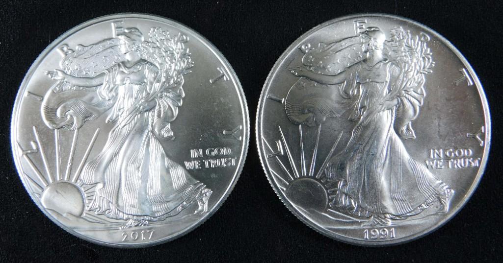 1991 BU American Silver Eagle and a 2017 BU American (1 of 2)