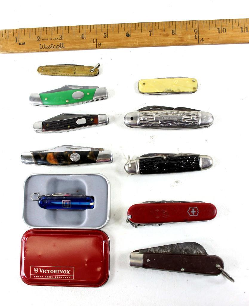 Lot of Ten Vintage Pocket Knives incl. Swiss Army: Lot of Ten Vintage Pocket Knives incl. Swiss Army