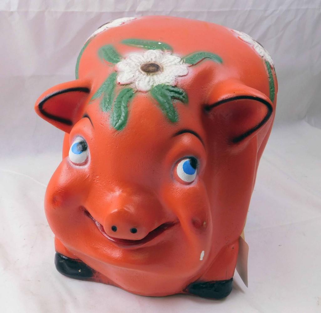 Large Vintage Orange Chalkware Piggy Bank (1 of 3)
