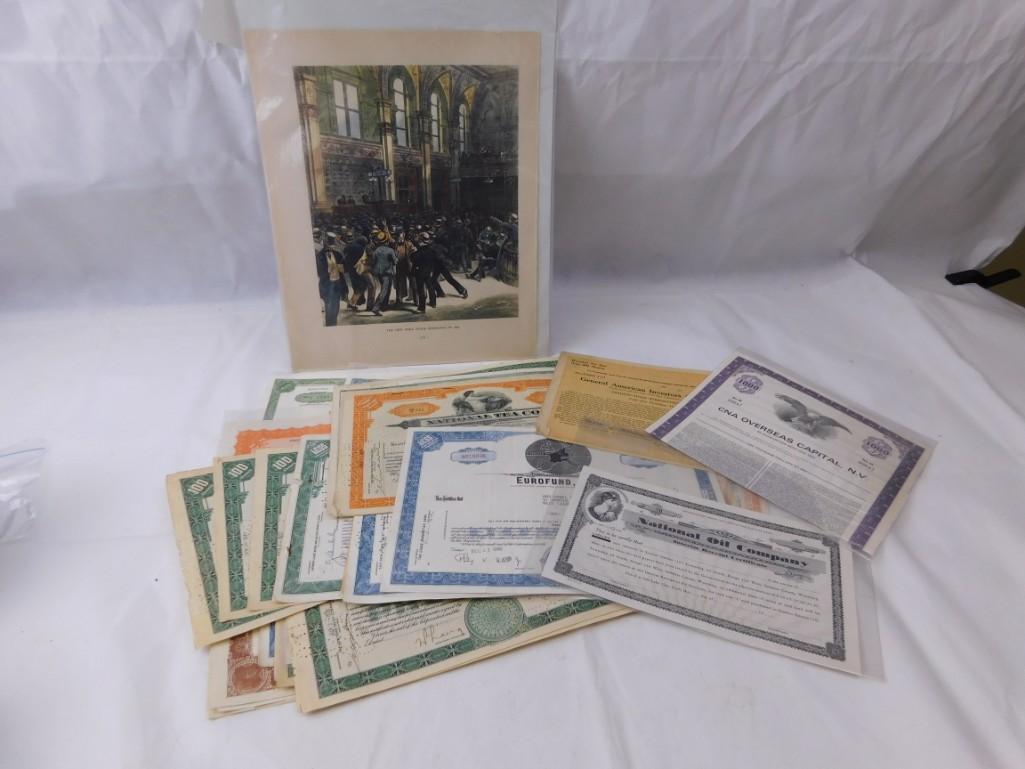 Large lot of old stock certificates and a NYSE Print (1 of 4)