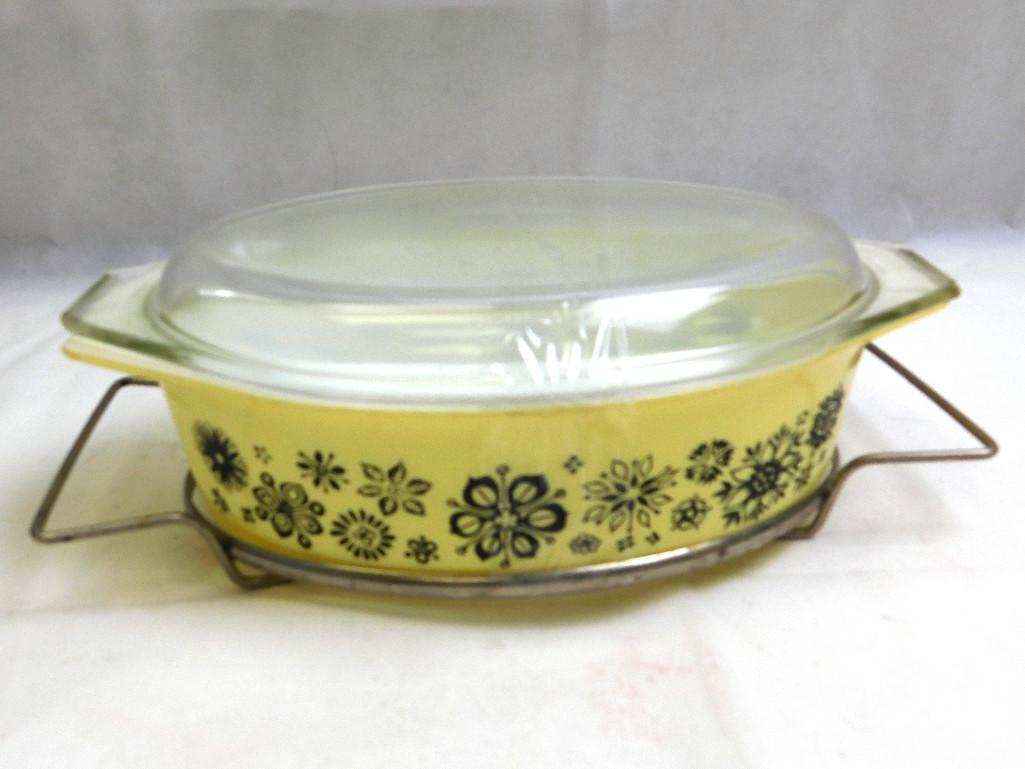 Vintage Pyrex Pressed Flowers Casserole With Wire Stand (1 of 3)