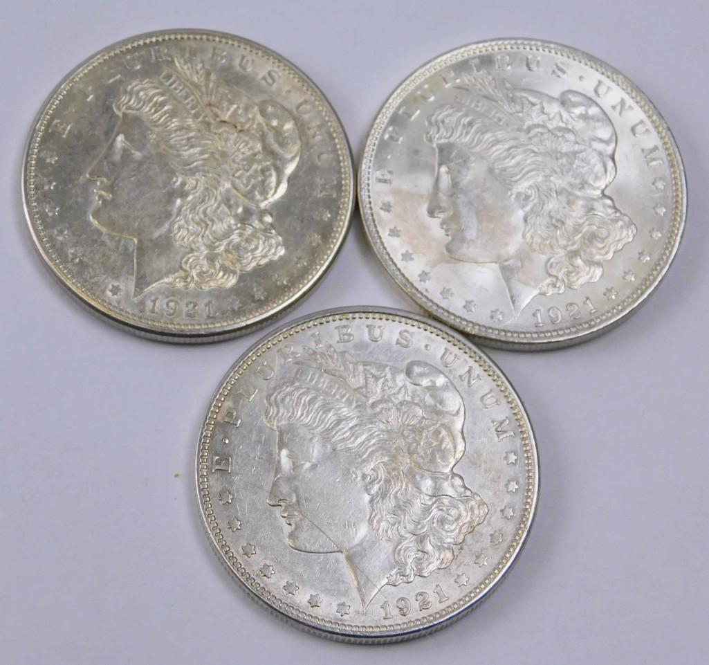 Lot of 3 Morgan Silver Dollars incl 1921-S , 1921-P , (1 of 2)