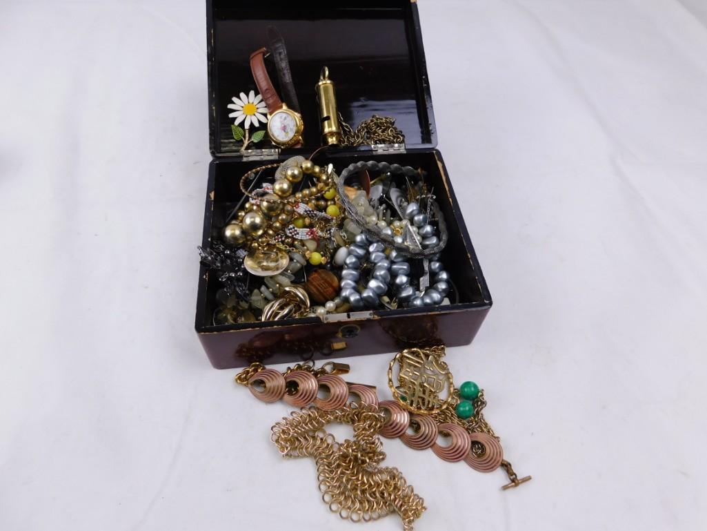 Jewelry Box Filled with Costume Jewelry: Jewelry Box Filled with Costume Jewelry incl a Mickey Mouse watch