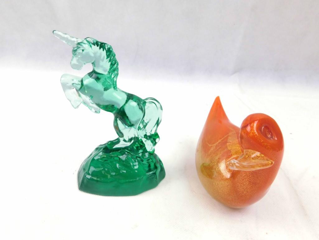 Lot of 2 Glass Animal Paperweights incl an Orange Duck (1 of 2)