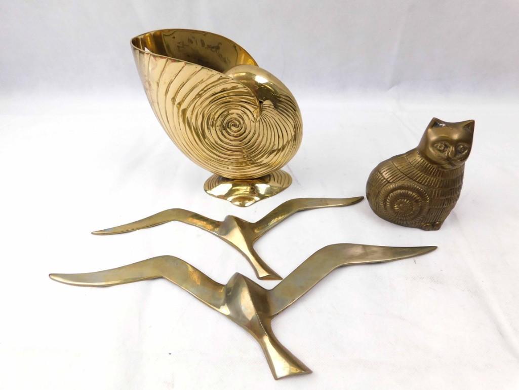 Lot of Brass Decor incl Mid Century Birds , a Cat , and (1 of 5)