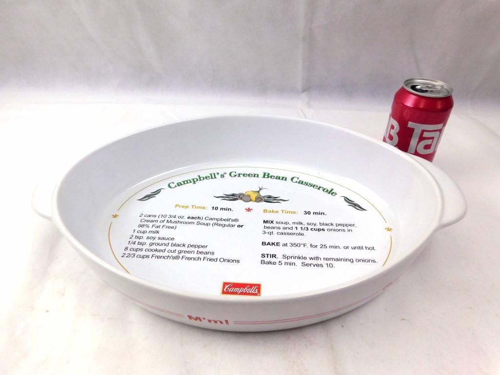 Campbell's Green Bean Casserole Dish: Campbell's Green Bean Casserole Dish with the recipe on the inside and mm mm good around the outside
