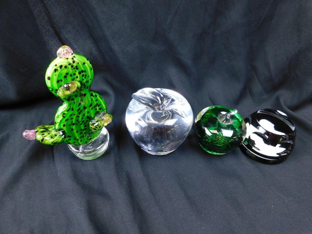 Lot of 4 Art Glass Pieces Cactus, Apples, Admiral De (1 of 5)
