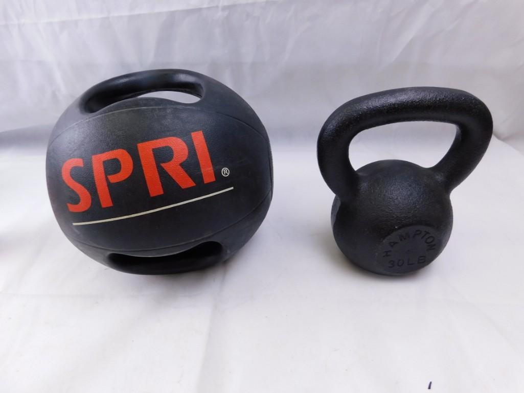 Spri 10 Lb Medicine Ball and Hampton 30 Lb Kettlebell (1 of 3)