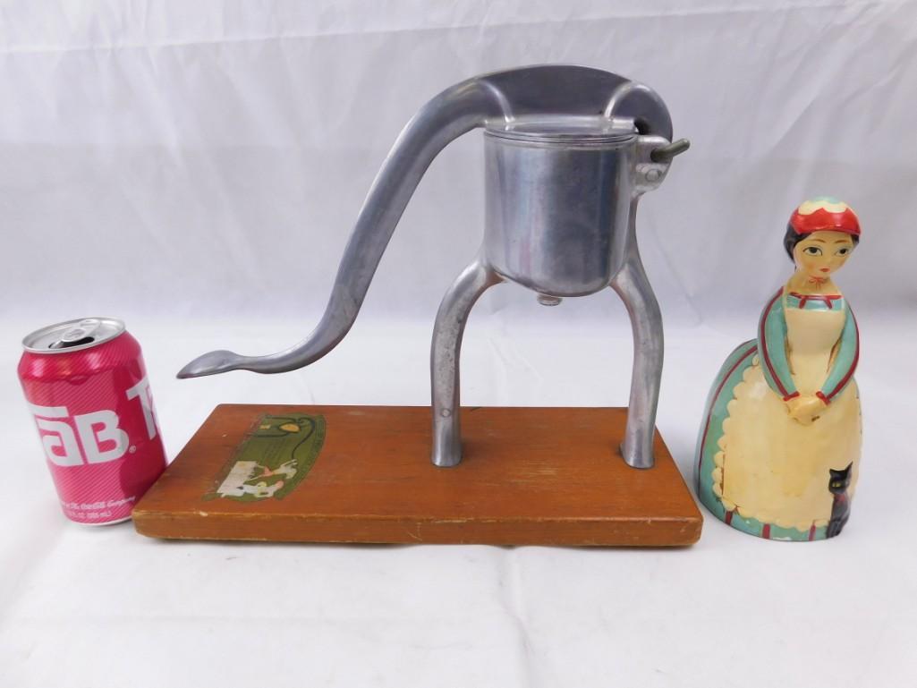 1966 Vintage Wooden Spoon Holder Lady and a Press-Or (1 of 5)
