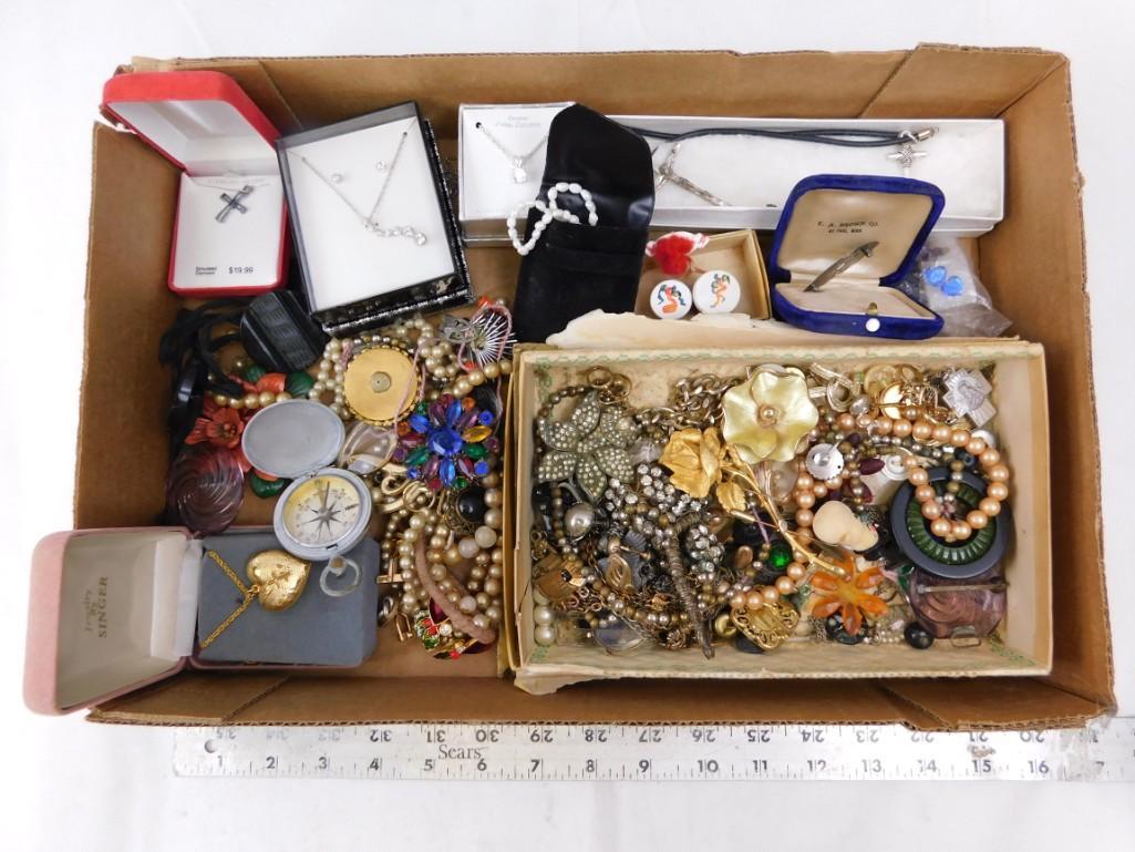 Large Lot of Jewelry and other things including vintage: Large Lot of Jewelry and other things including vintage compass The piece on the top is labeled as sterling silver