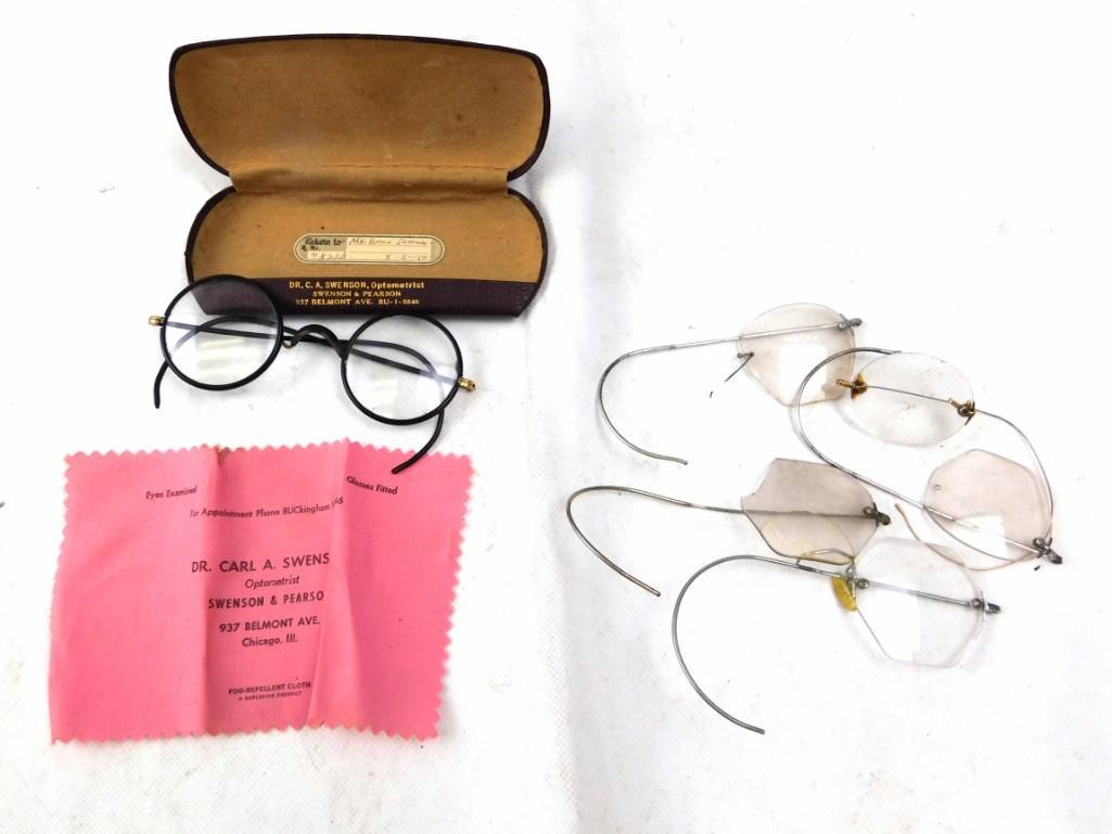 Vintage Eyeglasses: 1 nice pair of vintage eye glasses with a case and some glasses for parts/repair