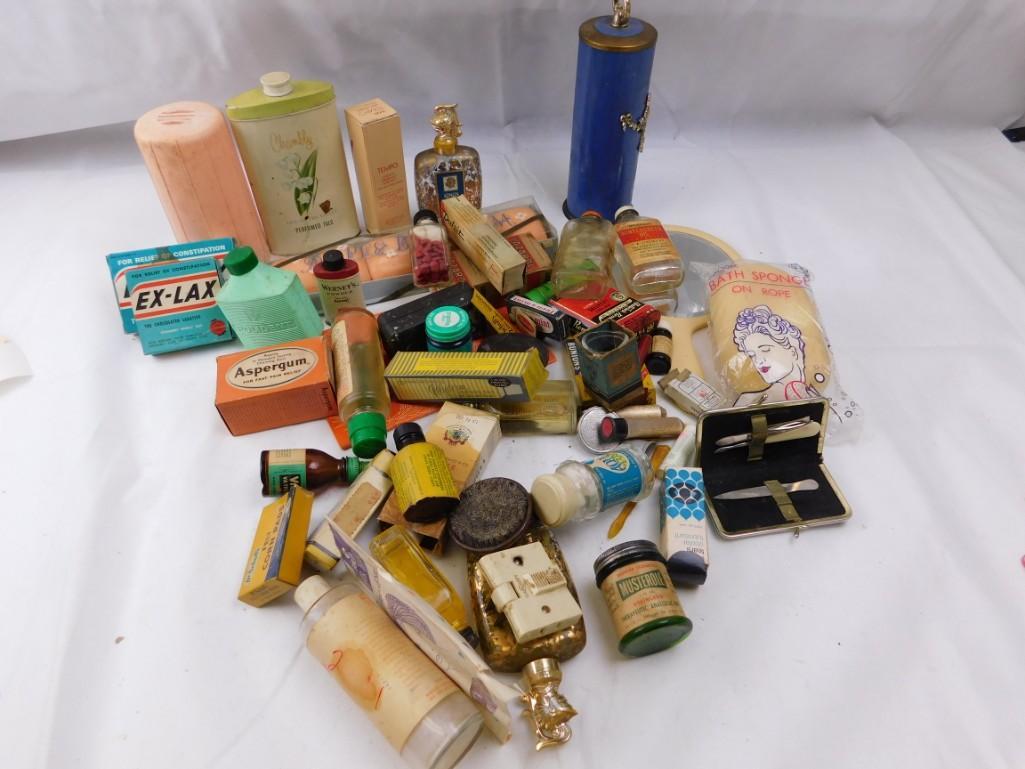 Vintage Items from Grama's Medicine Cabinet: Vintage Items from Grama's Medicine CabinetIncludes old bottles and boxes , mirror , etcSome Bile pills. Do not consume any of the medicine as they expired sometime last century.