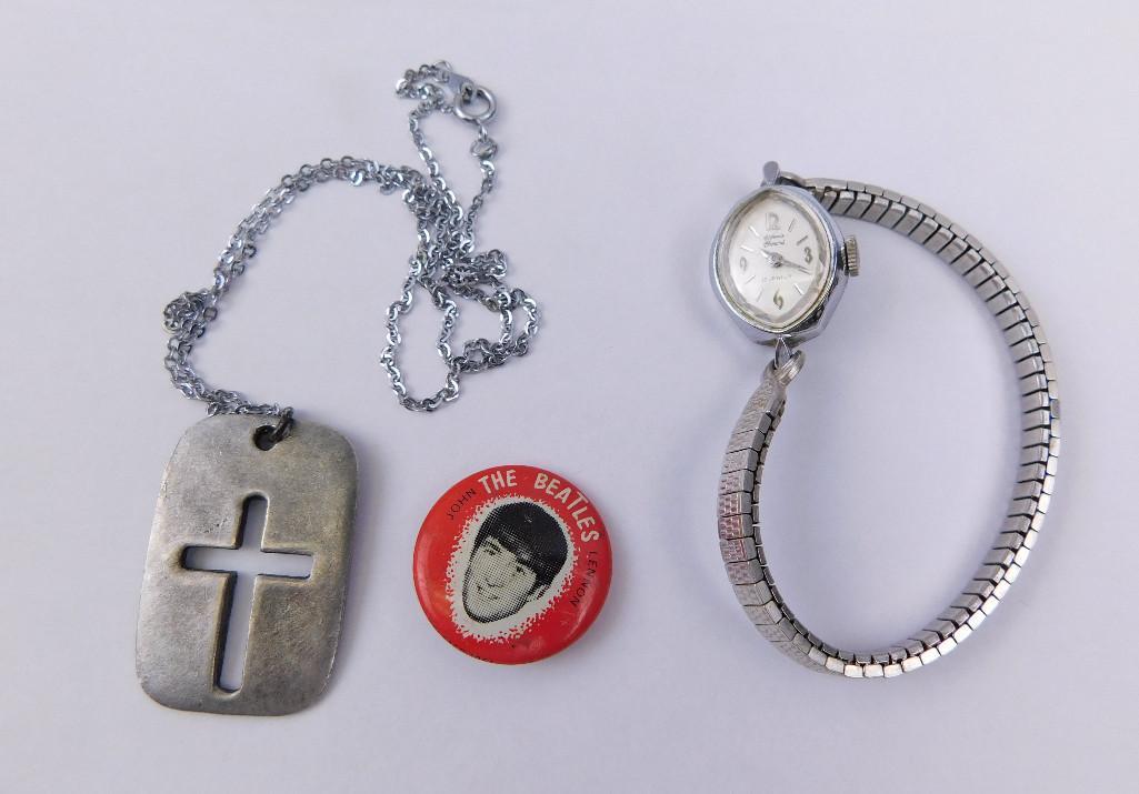 Chain w/Cross, Beatles Pin, Ladies Watch (1 of 3)