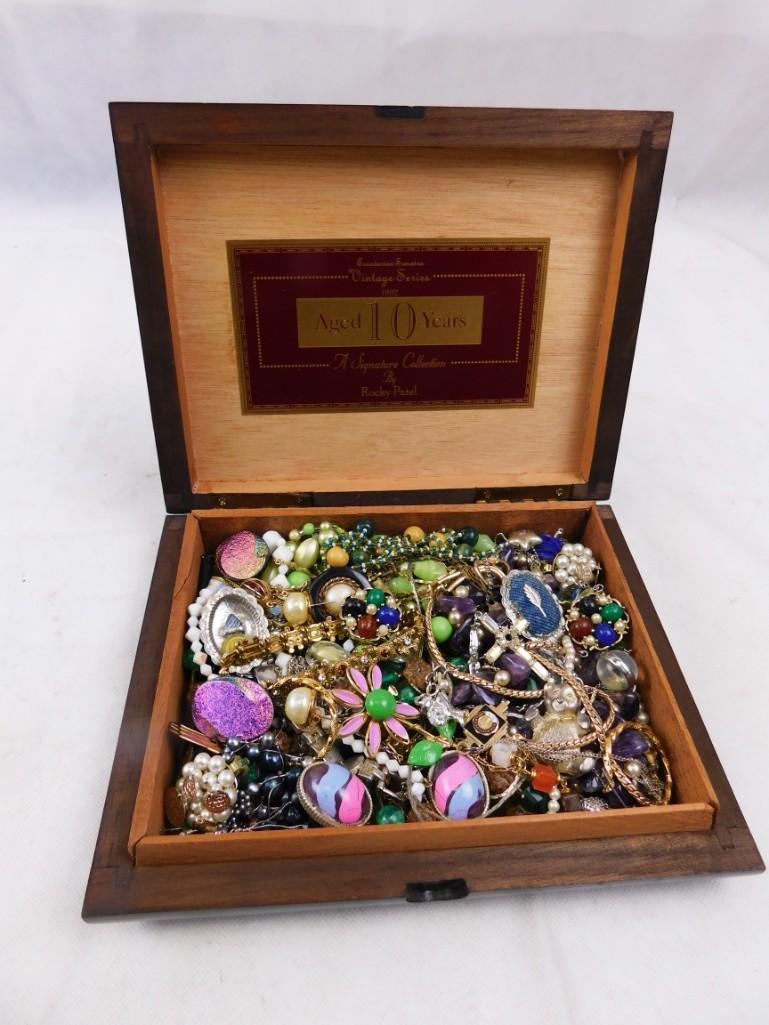 Cigar Box Filled with Vintage Costume Jewelry: Cigar Box Filled with Vintage Costume Jewelry