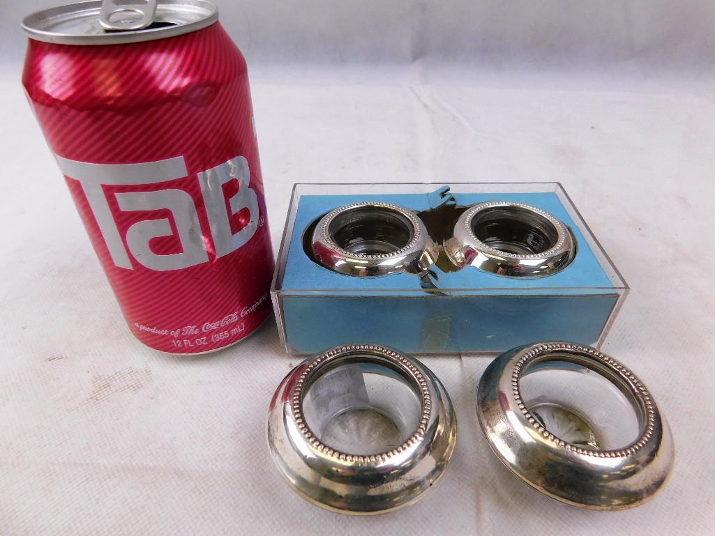 Vintage Frank M. Whiting Sterling Silver & Glass Open: Vintage Frank M. Whiting Sterling Silver & Glass Open Salt Cellars