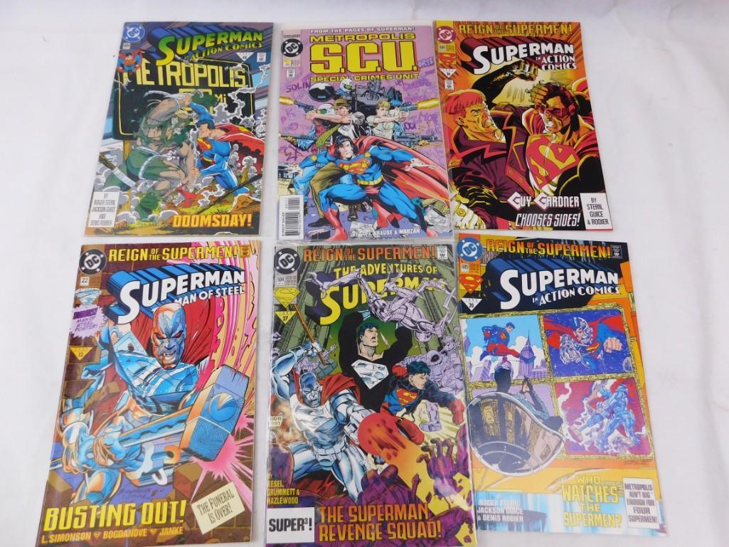 Lot of Vintage Superman Comic Books: Lot of Vintage Superman Comic Books including Superman Action Comics , Metropolis SCU , Reign of the Supermen comic lot 7