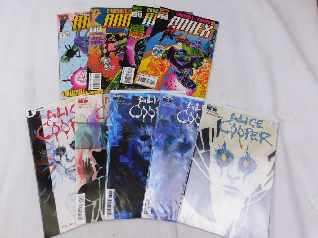 Alice Cooper Comic Books 1-5 and Annex Comic Books 1-4: Lot of Alice Cooper comic books issues 1 through 5 and Annex Crucible of Power comic books issues 1 through 4 comic lot 10