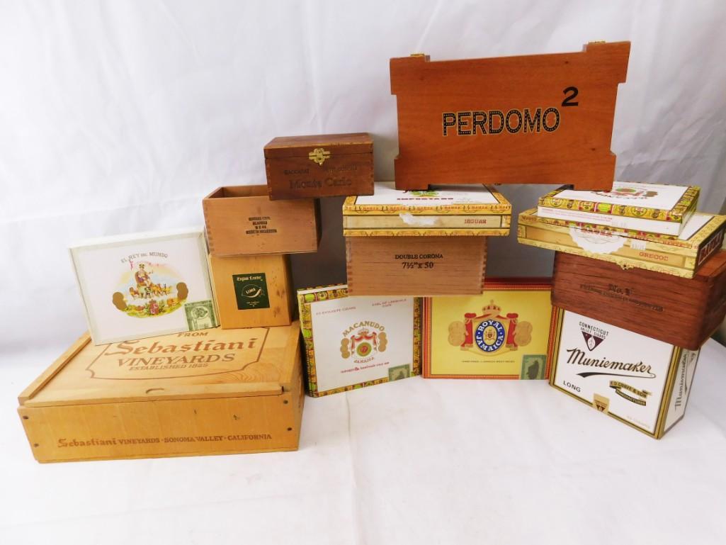 Lot of Cigar Boxes: Lot of Cigar Boxes and a Wine Box