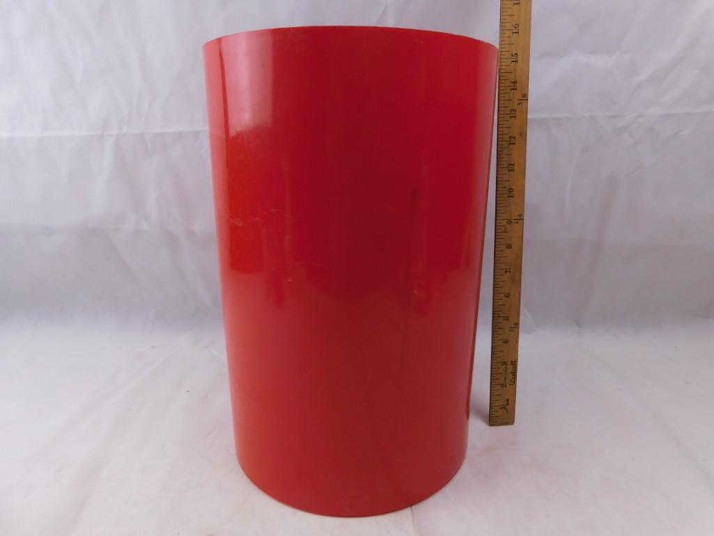Red waste basket Kartell: Red waste basket Kartell You could practice basketball with it and pretend it's a hoop.Condition:There are scuffs and scratches through out, but nothing major and no cracks or anything structurally wr