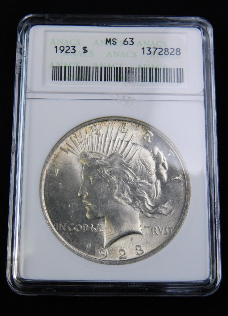 1923-P Silver Peace Dollar Anacs Graded MS 63 (1 of 2)