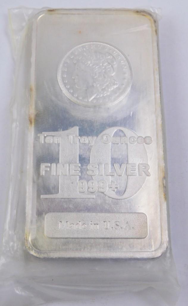 Morgan Design 10 Troy Oz Silver Bar .999+ Fine Silver (1 of 2)