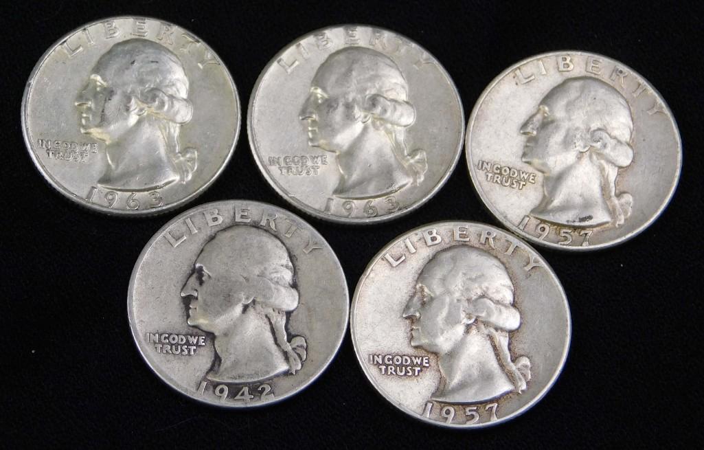 Lot of 5 Washington Quarters (1 of 2)