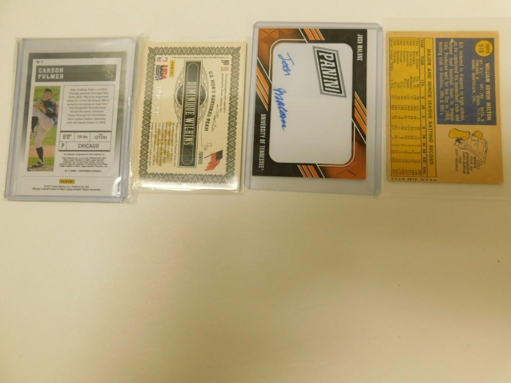 Lot of 4 Baseball Basketball and football cards: Lot of 4 Baseball Basketball and football cards some autographed Includes Autographed Carson Fulmer, Dominique Wilkins Gold Medalist, Josh Malone autographed, Bill Melton Some are limited edition guar