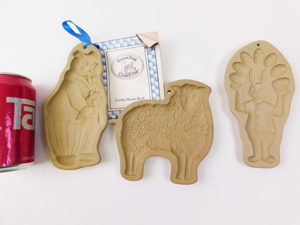 Lot of 3 Brown Bag Cookie Art Molds incl an Easter: Lot of 3 Brown Bag Cookie Art Molds incl an Easter Bunny, a Lamb, and a Pig