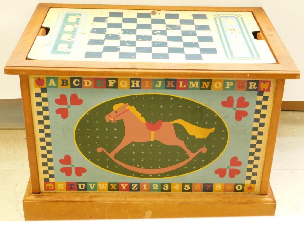 Antique Toy Box with a Checkerboard Top: Antique Toy Box with a Checkerboard Top Condition: scratches and dings throughout. Needs cleaning on the inside