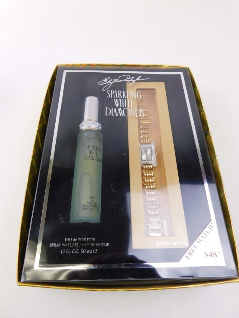 Sparkling White Diamonds Eau de Toilette and a Watch: Sparkling White Diamonds Eau de Toilette Cologne or Perfume and a Watch in a gift box