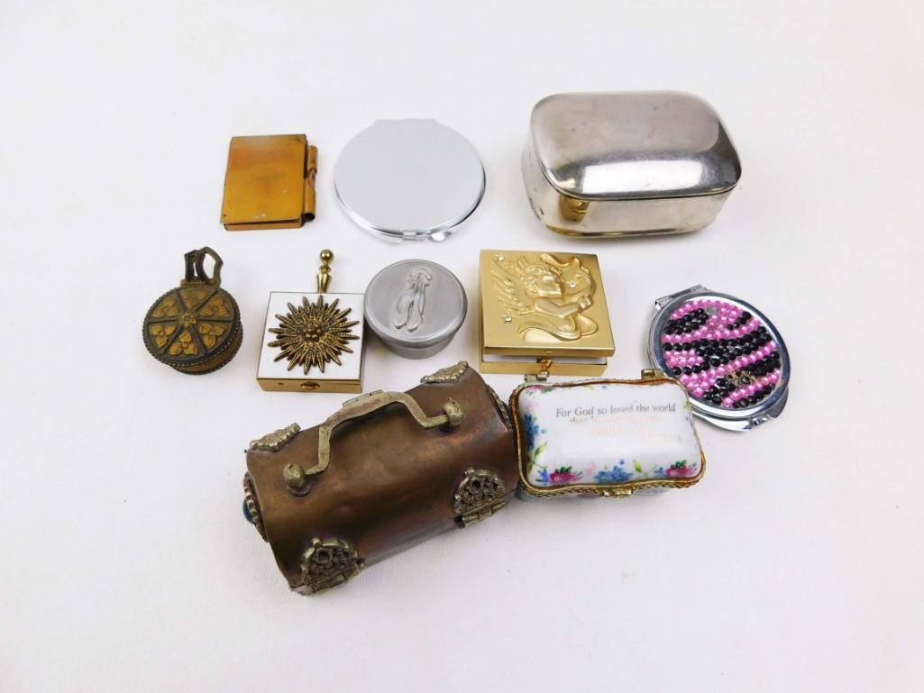 Lot of Compacts, Pill Boxes, Vintage Travel Soap Box or: Lot of Compacts, Pill Boxes, Vintage Travel Soap Box or Dish, etc including vintage
