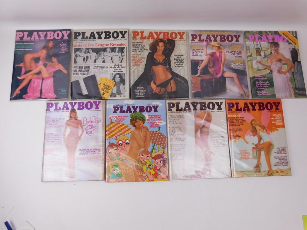 Lot of 9 Playboy Magazines from the 1970's and 1980's: Lot of 9 Playboy Magazines from the 1970's and 1980's