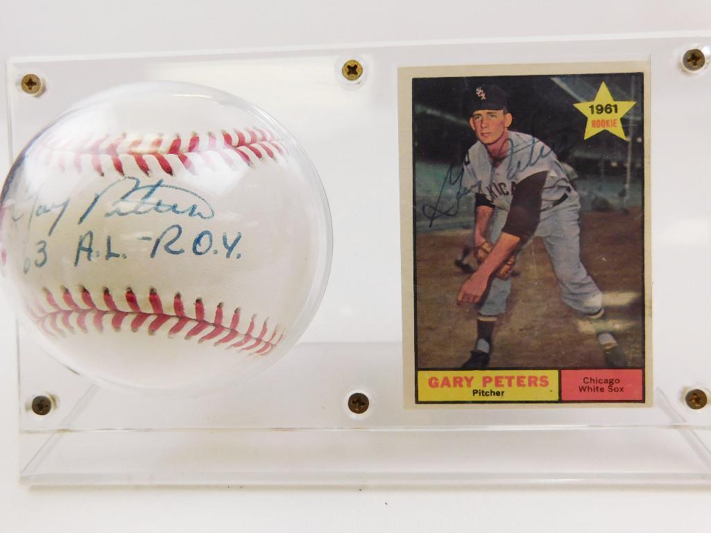 1961 Topps #303 Gary Peters Signed Rookie Card &: 1961 Topps #303 Gary Peters Signed Rookie Card & Baseball NO Certificate of AUcthenticity