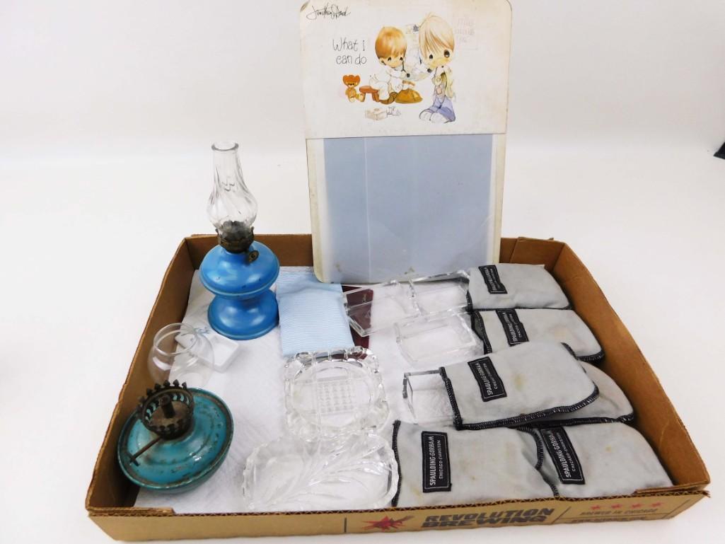 Lot of Smalls incl Vintage Miniature Lanterns: Lot of Smalls incl Vintage Miniature Oil Lamps and Small Ashtrays
