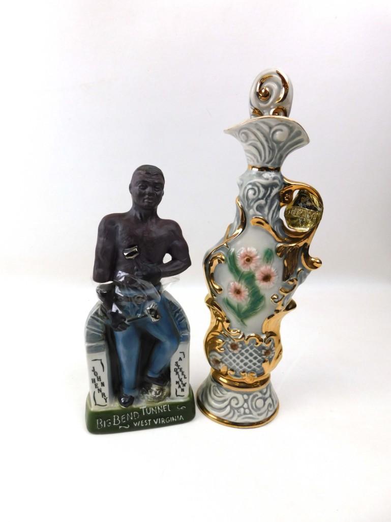 Lot of 2 Jim Beam Decanters incl John Henry Big Bend: Lot of 2 Jim Beam Decanters incl John Henry Big Bend Tunnel Empty