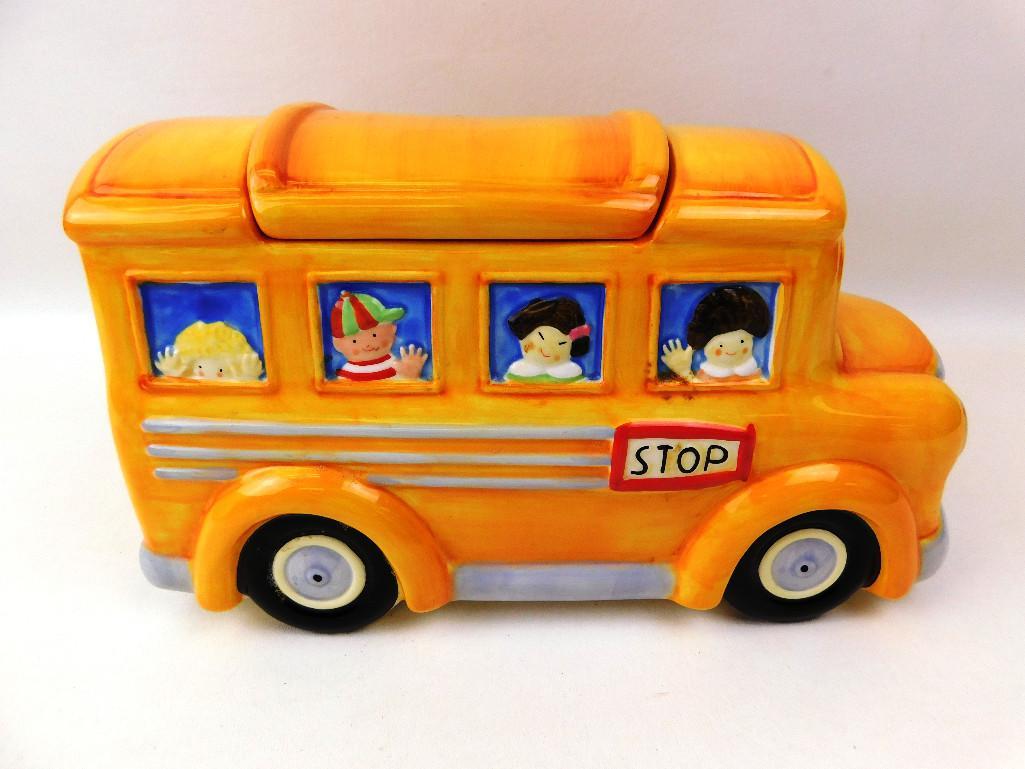 School Days School Bus Ceramic Cookie Jar Hand Painted: School Days School Bus Ceramic Cookie Jar Hand Painted