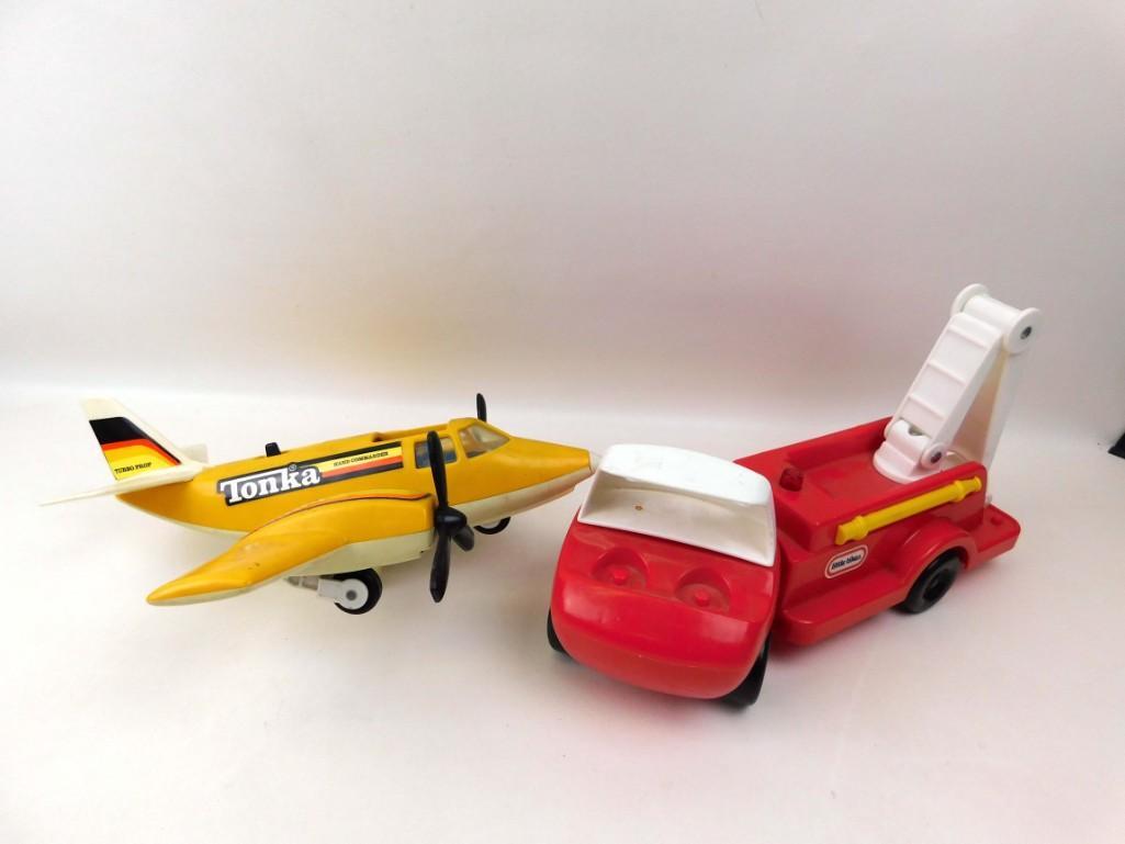 Vintage Tonka Airplane and Little Tikes Fire Truck: Vintage Tonka Hand Commander Airplane and Little Tikes Toy Fire Truck