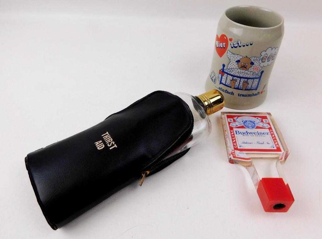 Hip Flask, German Beer Mug, Tap Handle: Hip Flask, German Beer Mug, Tap Handle