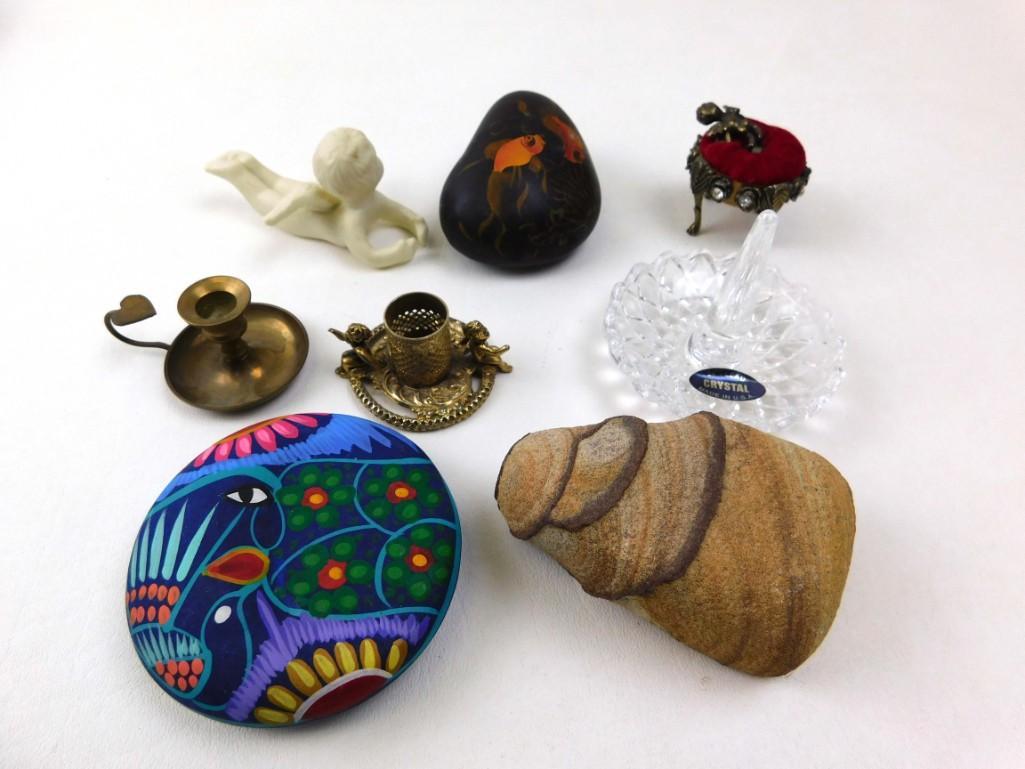 Lot of Smalls incl Vintage Lipstick Holder, Crystal: Lot of Smalls incl Vintage Lipstick Holder, Crystal Ring Holder, Etc