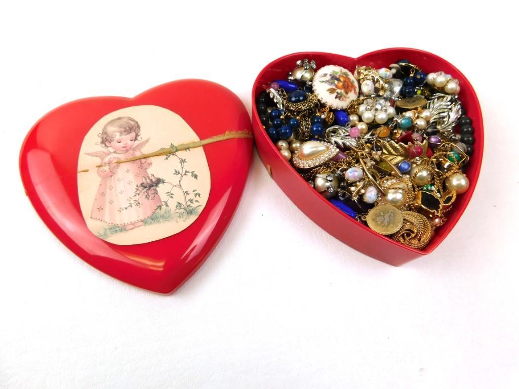 Heart Shaped Box of Costume Jewelry: Heart Shaped Box of Costume Jewelry