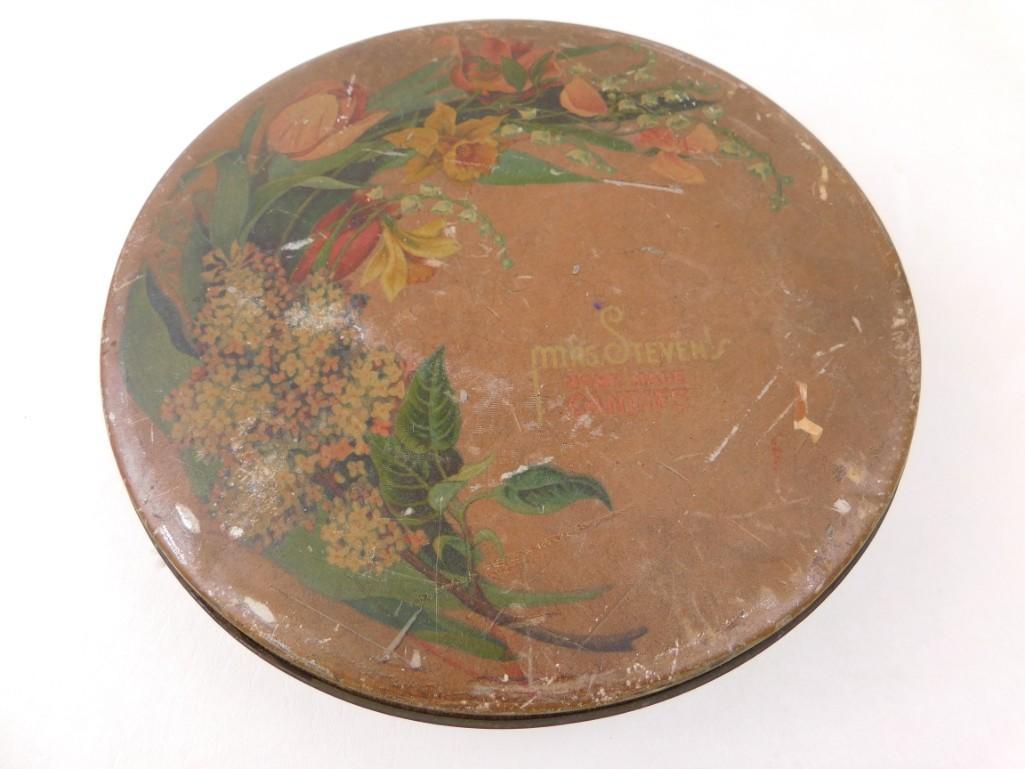 Old Mrs Steven's Candies Tin Filled with Vintage Sewing: Old Mrs Steven's Candies Tin Filled with Vintage Sewing Supplies