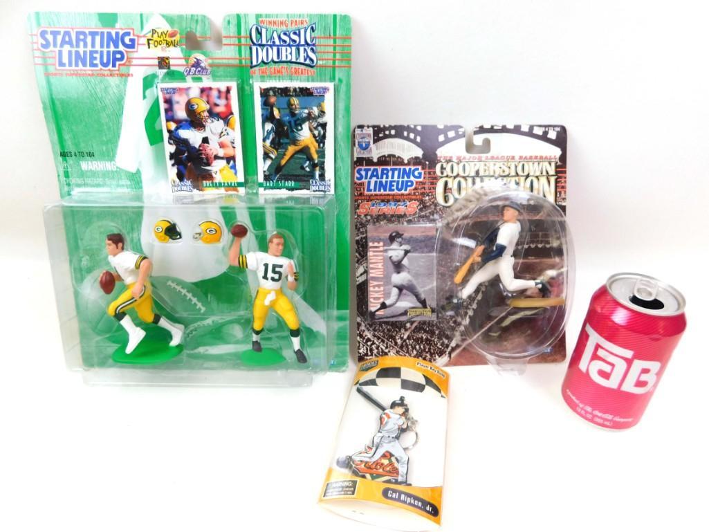 Lot of Starting Lineup Action Figures incl Mickey: Lot of Starting Lineup Action Figures incl Mickey Mantle Cooperstown Collection Plus a Cal Ripken Jr Keychain