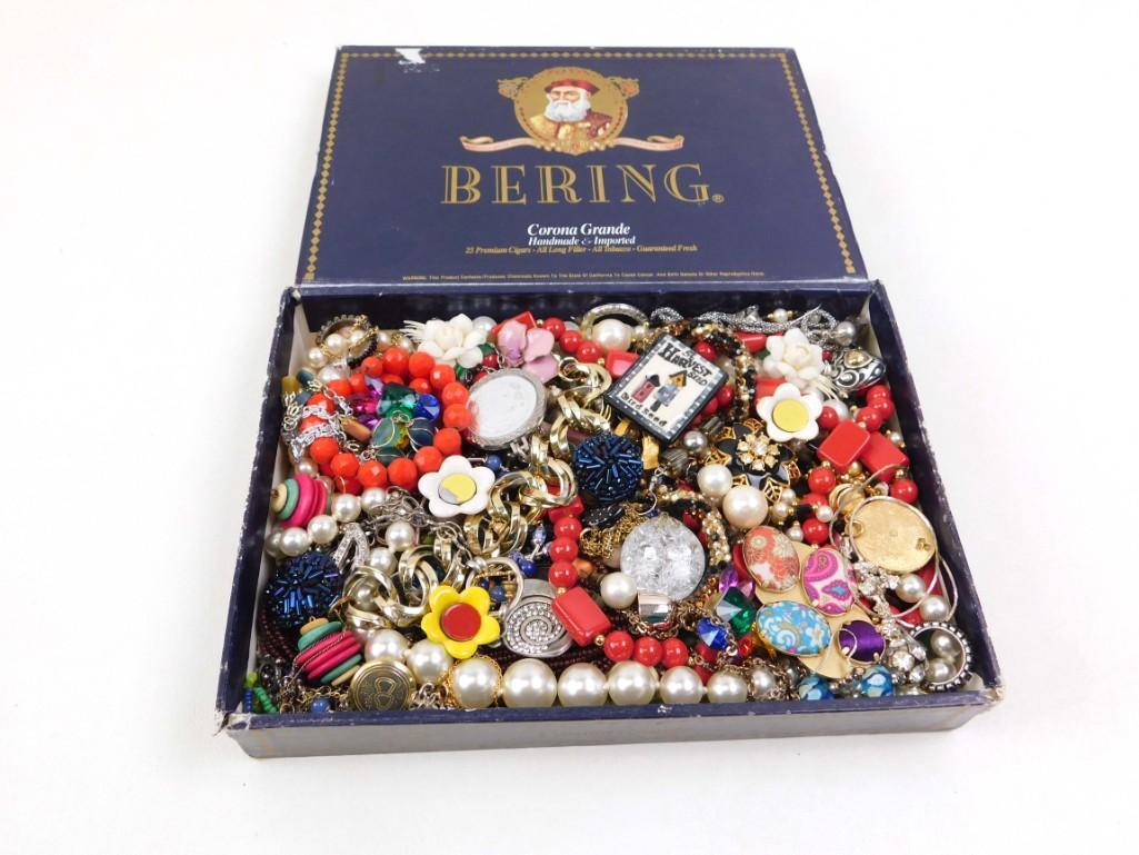Cigar Box Filled with Costume Jewelry: Cigar Box Filled with Costume Jewelry