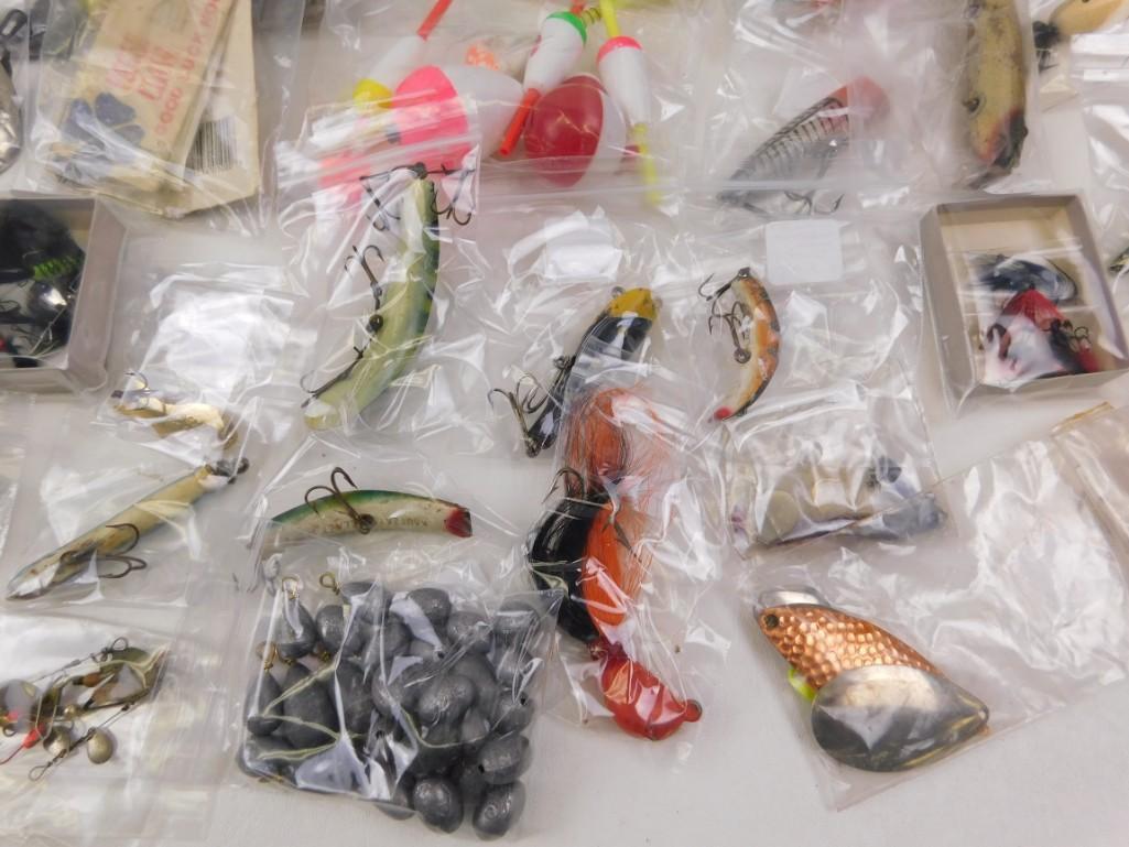 1. Large Lot of Fishing Accessories: 1. Large Lot of Fishing Accessories Includes, lures, bobbers, weighs, Eagle Claw Good Luck Hook, Scale, 